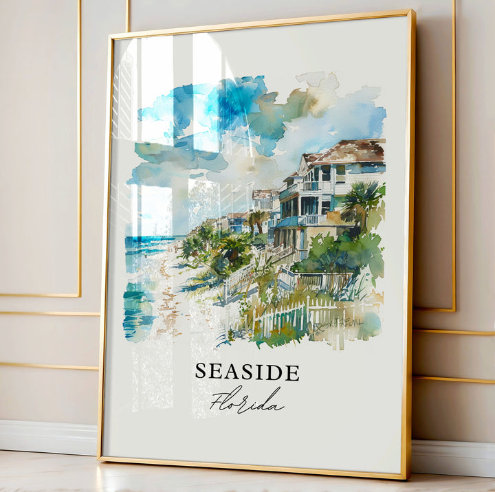 Seaside Florida Wall Art, Seaside Print, Seaside FL Watercolor, Seaside FL Gift,