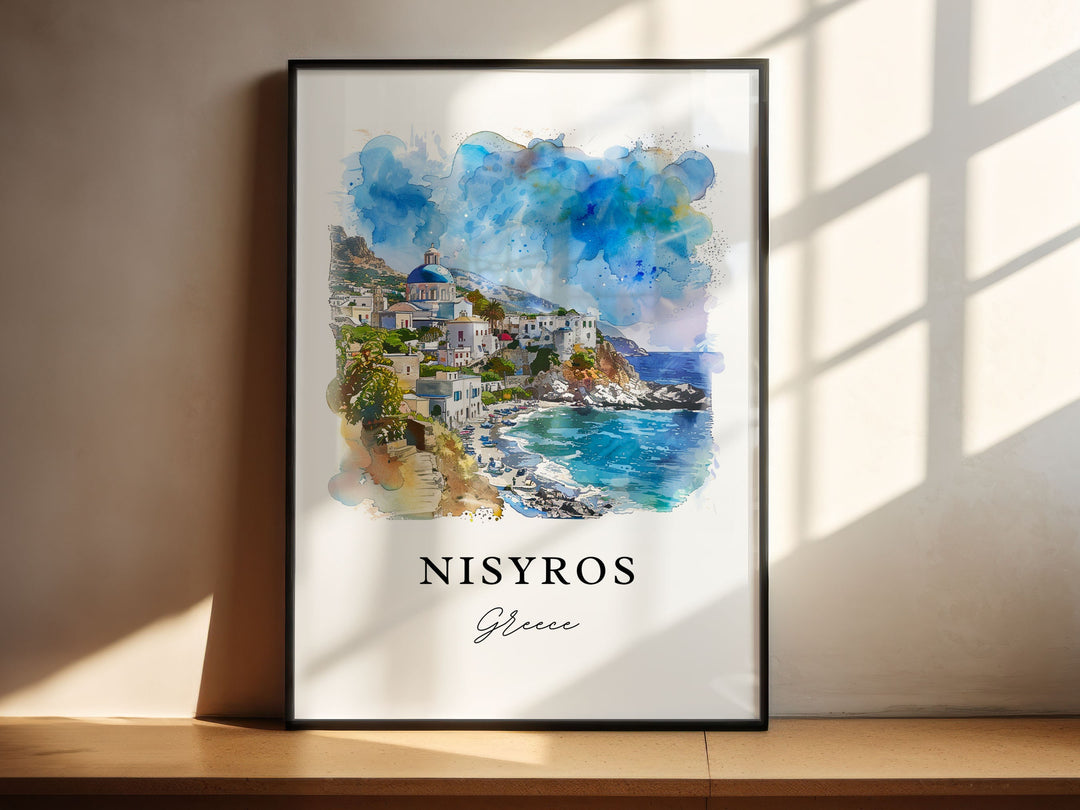 Nisyros Greece Wall Art, Nisyros Island Print, Nisyros Watercolor Art, Nisiros Greece Gift,