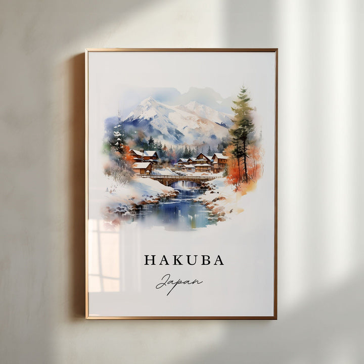 Hakuba Japan wall art - Japan, Hakuba print, Hakuba watercolor art gift, Nagano Japan travel art, Japanese Alps Gift