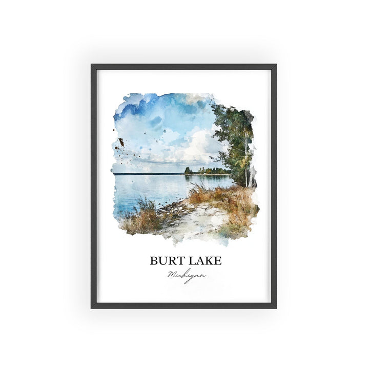 Burt Lake Michigan Art, Cheboygan County Print, Michigan Watercolor, Burt Lake Michigan Gift, Travel Print, Travel Poster, Housewarming Gift