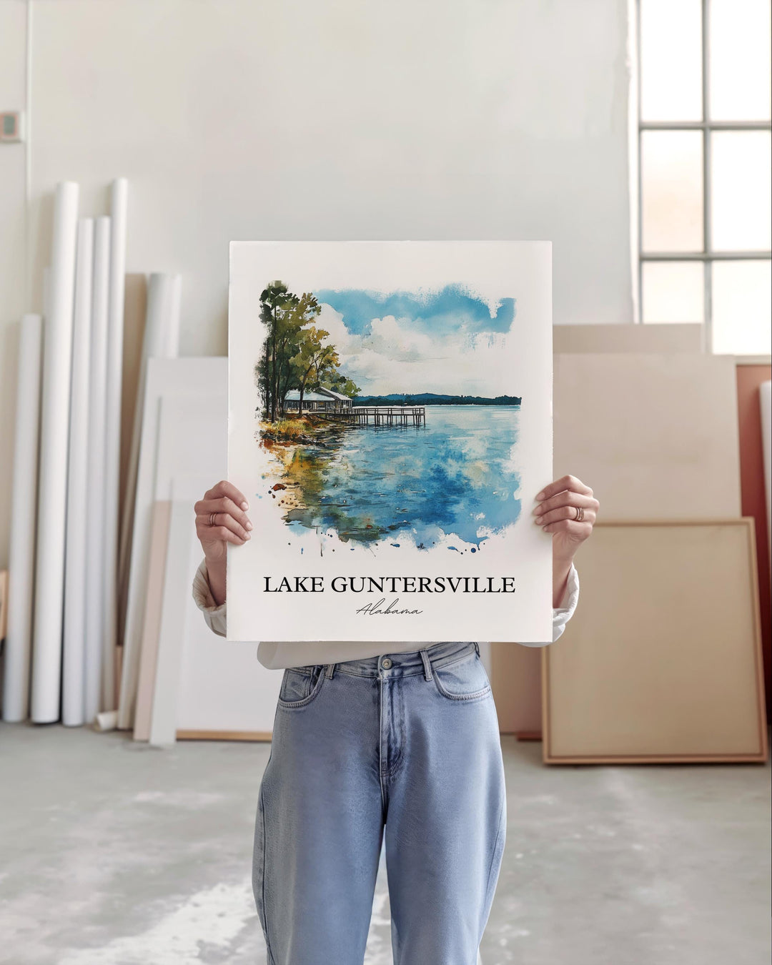 Lake Guntersville Wall Art, Bridgeport AL Print, Alabama Watercolor, Lake Guntersville Gift, Travel Print, Travel Poster, Housewarming Gift