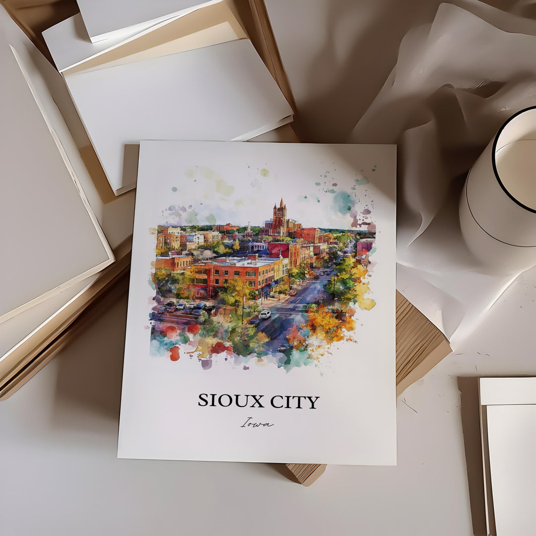 Sioux City Wall Art, Woodbury County Print, Iowa Watercolor Art, Sioux City Iowa Gift, Travel Print, Travel Poster, Housewarming Gift
