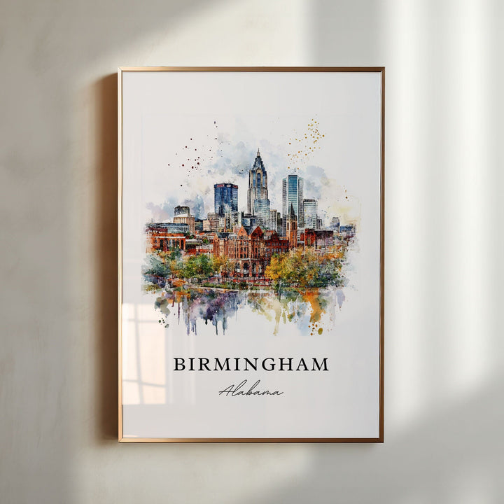 Birmingham AL Art, Birmingham Print, Birmingham AL Watercolor Art, Birmingham Alabama Gift, Travel Poster, Housewarming Gift