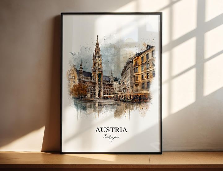 Austria Wall Art, Austria Print, Austria Watercolor Art, Austria Gift, Travel Print, Travel Poster, Housewarming Gift