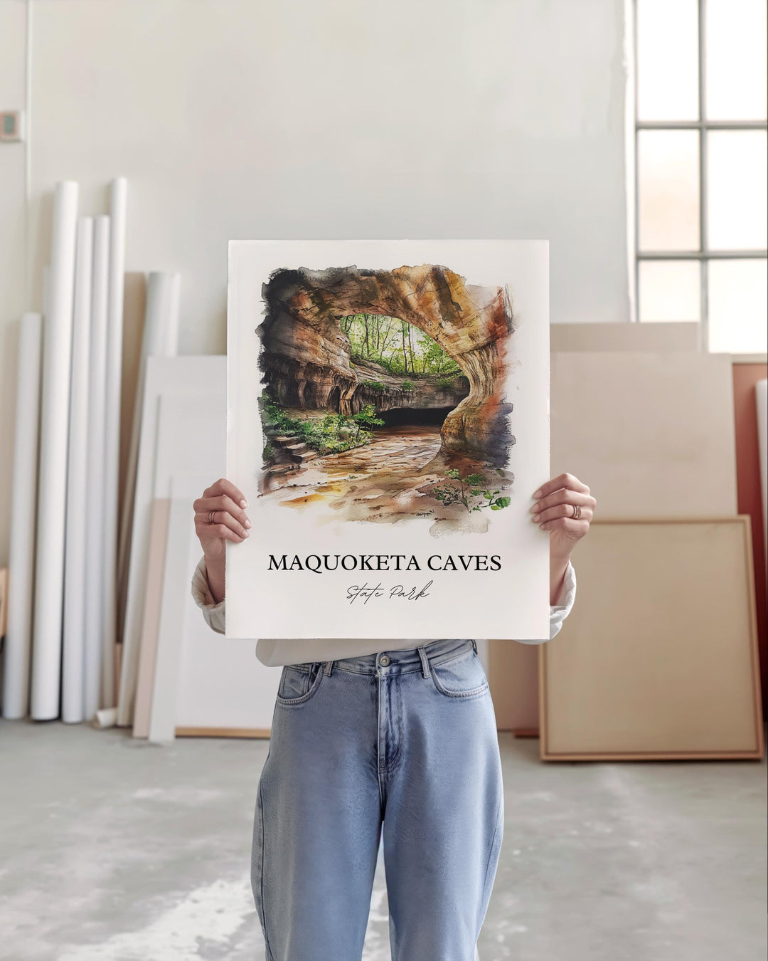 Maquoketa Caves Wall Art, Jackson County Print, Iowa Watercolor Art, Maquoketa Caves Gift, Travel Print, Travel Poster, Housewarming Gift
