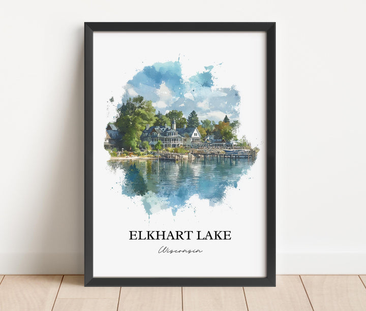 Elkhart Lake Wall Art, Sheboygan County Print, Wisconsin Watercolor Art, Elkhart Lake Gift, Travel Print, Travel Poster, Housewarming Gift