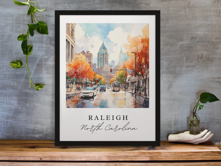 Raleigh traditional travel art - North Carolina, Raleigh poster, Wedding gift, Birthday present, Custom Text, Personalized Gift