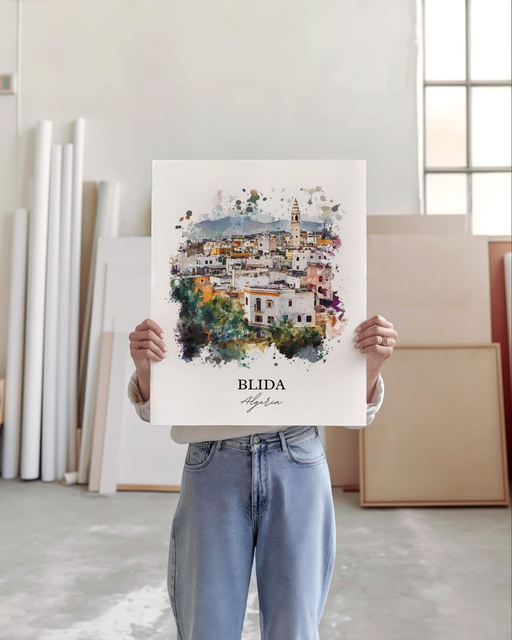 Blida Algeria Wall Art, Algiers Print, Algeria Watercolor Art, Blida Algeria Gift, Travel Print, Travel Poster, Housewarming Gift