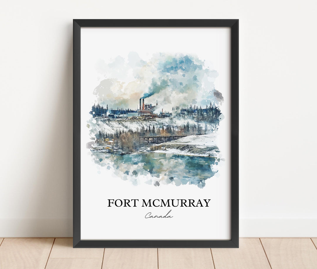 Fort McMurray, Canada – Watercolor Art Print of Wood Buffalo, Alberta