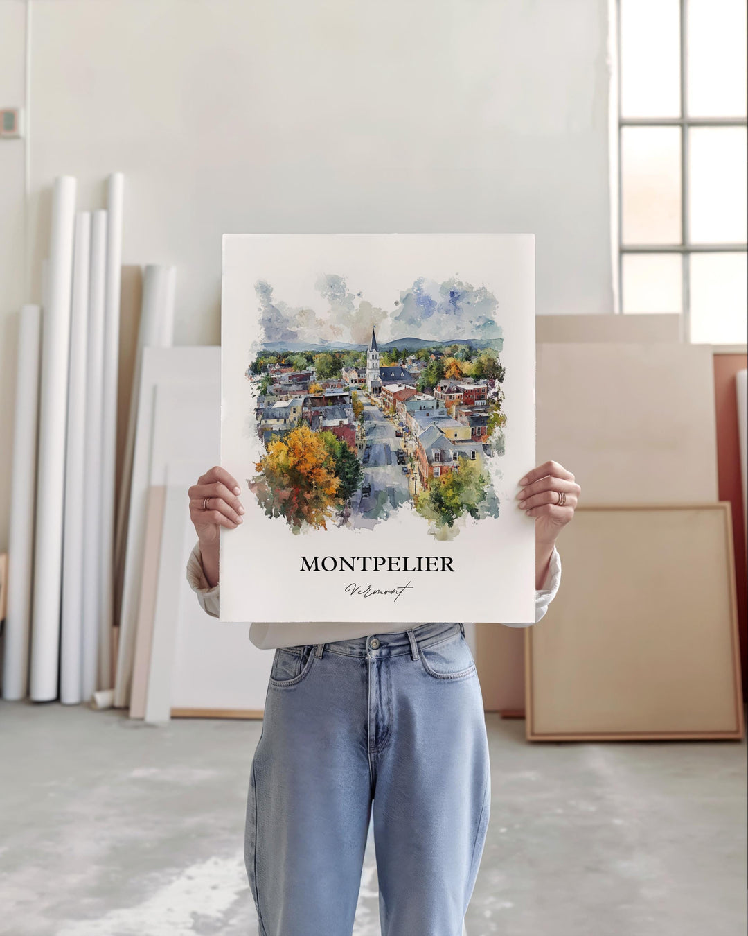Montpelier VT Wall Art, Washington County Print, Vermont Watercolor Art, Montpelier VT Gift, Travel Print, Travel Poster, Housewarming Gift