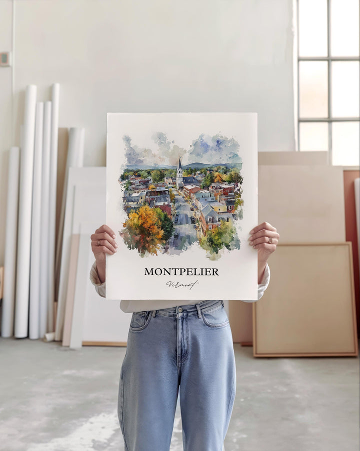 Montpelier VT Wall Art, Washington County Print, Vermont Watercolor Art, Montpelier VT Gift, Travel Print, Travel Poster, Housewarming Gift