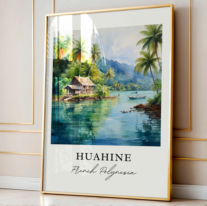 Huahine wall art - French Polynesia, Huahine poster, Huahine Wedding gift, Huahine Island Birthday present, Custom Text, Personalised Gift