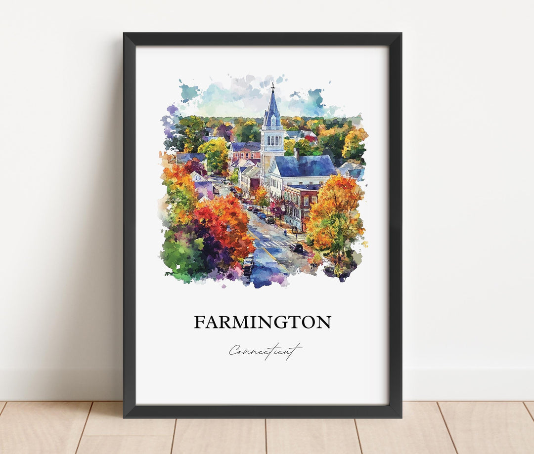 Farmington CT Wall Art, Hartford County Print, Connecticut Watercolor Art, Farmington Gift, Travel Print, Travel Poster, Housewarming Gift