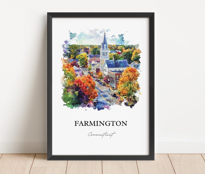 Farmington CT Wall Art, Hartford County Print, Connecticut Watercolor Art, Farmington Gift, Travel Print, Travel Poster, Housewarming Gift