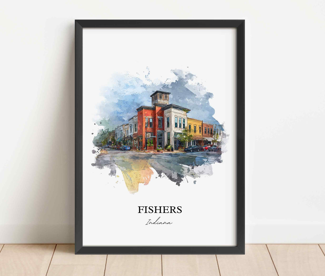 Fishers, Indiana Wall Art, Fishers Print, Indiana Watercolor Art, Hamilton County IN Gift, Travel Print, Travel Poster, Housewarming Gift