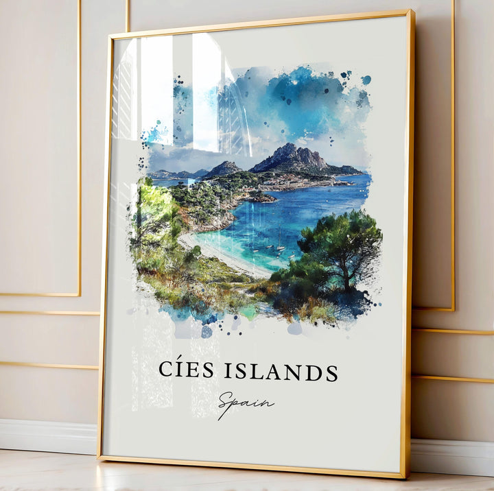 Cíes Islands Wall Art, Pontevedra Print, Galicia Spain Watercolor Art, Cíes Islands Gift,