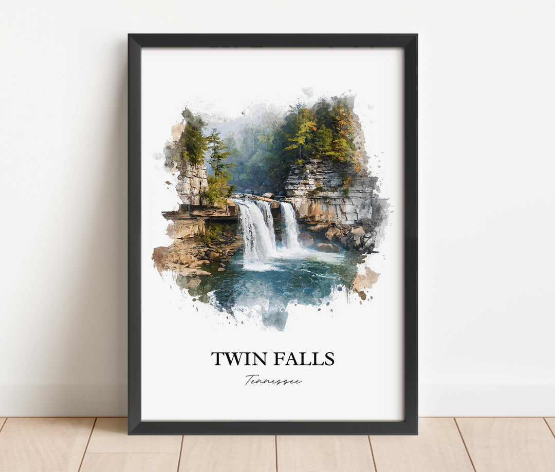 Twin Falls TN Wall Art, Rock Island Print, Tennessee Watercolor Art, Twin Falls TN Gift, Travel Print, Travel Poster, Housewarming Gift