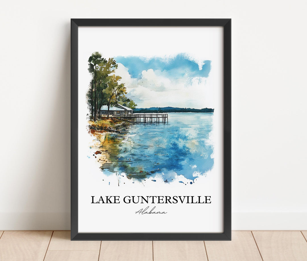 Lake Guntersville Wall Art, Bridgeport AL Print, Alabama Watercolor, Lake Guntersville Gift, Travel Print, Travel Poster, Housewarming Gift