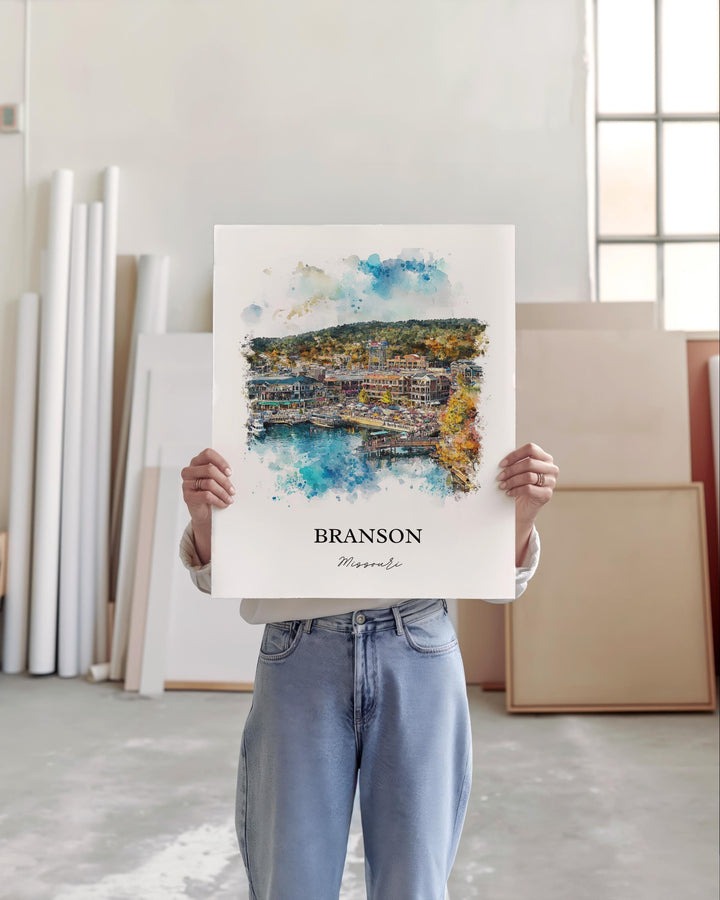 Branson MO Wall Art, The Ozarks Print, Missouri Watercolor Art, Branson Missouri Gift, Travel Print, Travel Poster, Housewarming Gift