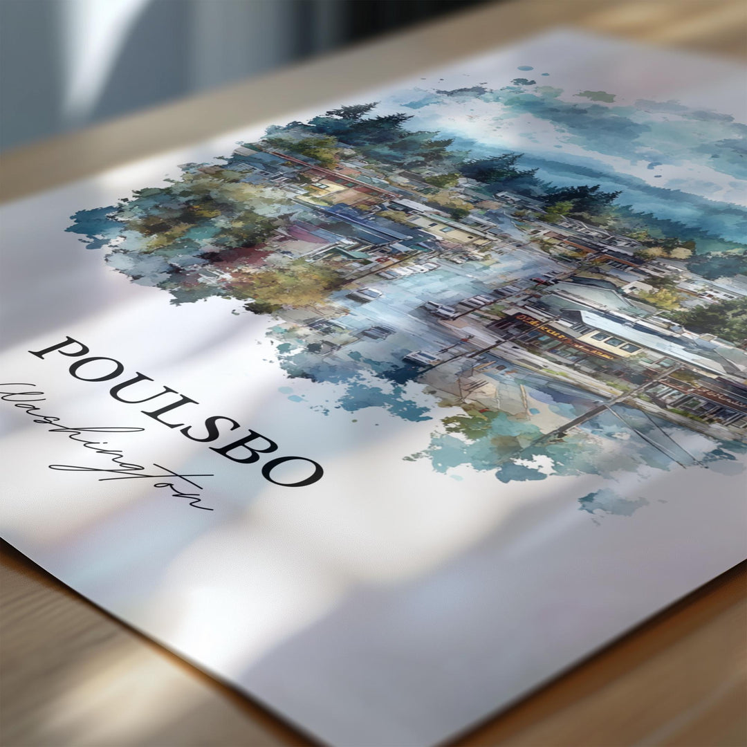 Poulsbo WA Wall Art, Poulsbo Print, Kitsap County WA Watercolor Art, Poulsbo Washington Gift, Travel Print, Travel Poster, Housewarming Gift