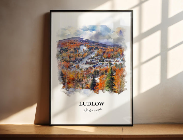 Ludlow VT Wall Art, Okemo Mountain Print, Vermont Watercolor Art, Ludlow VT Gift, Travel Print, Travel Poster, Housewarming Gift