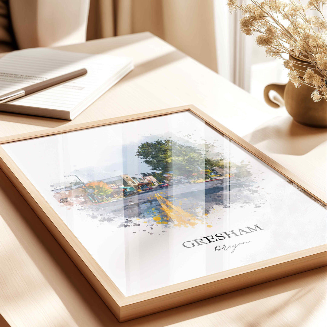 Gresham, Oregon Wall Art, Gresham Print, Oregon Watercolor Art, Willamette Valley Gift, Travel Print, Travel Poster, Housewarming Gift