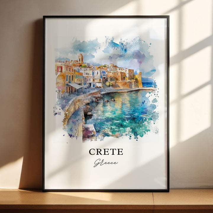Crete Wall Art, Crete Greece Print, Crete Island Watercolor Art, Crete Greece Gift, Travel Print, Travel Poster, Housewarming Gift
