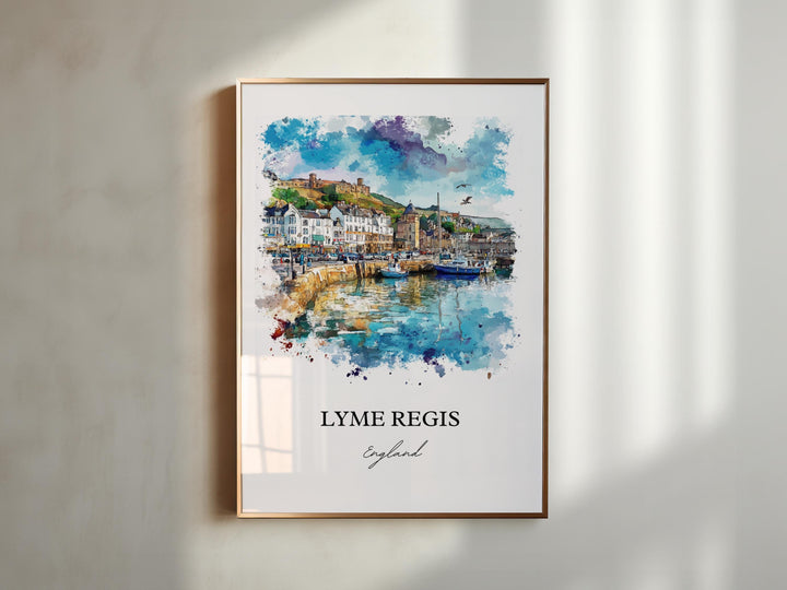 Lyme Regis Wall Art, West Dorset Print, England Watercolor Art, Lyme Regis England Gift, Travel Print, Travel Poster, Housewarming Gift