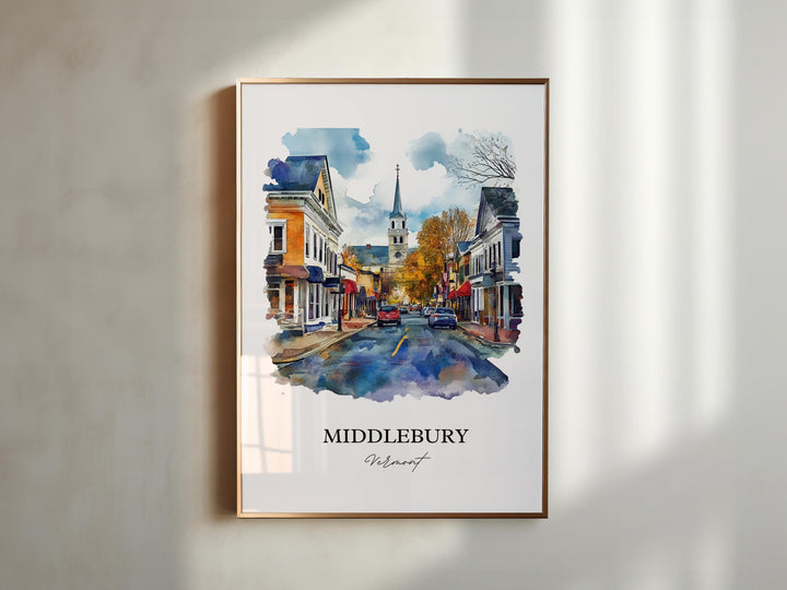 Middlebury VT Wall Art, Addison County Print, Vermont Watercolor Art, Middlebury Gift, Travel Print, Travel Poster, Housewarming Gift