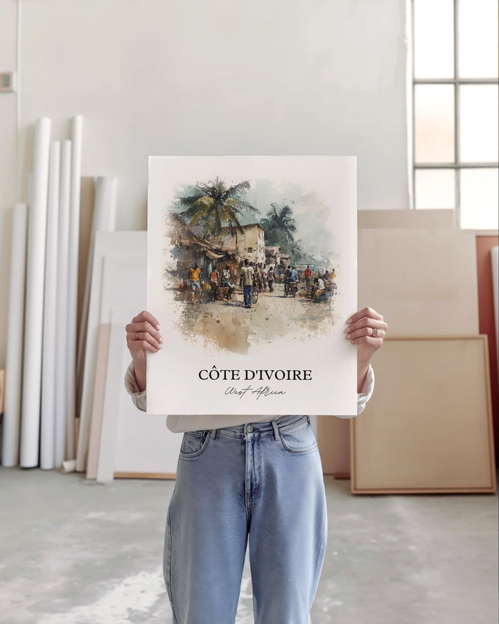 Côte d'Ivoire Wall Art, Côte d'Ivoire Print, Ivory Coast Watercolor Art, Côte d'Ivoire Gift, Travel Print, Travel Poster, Housewarming Gift