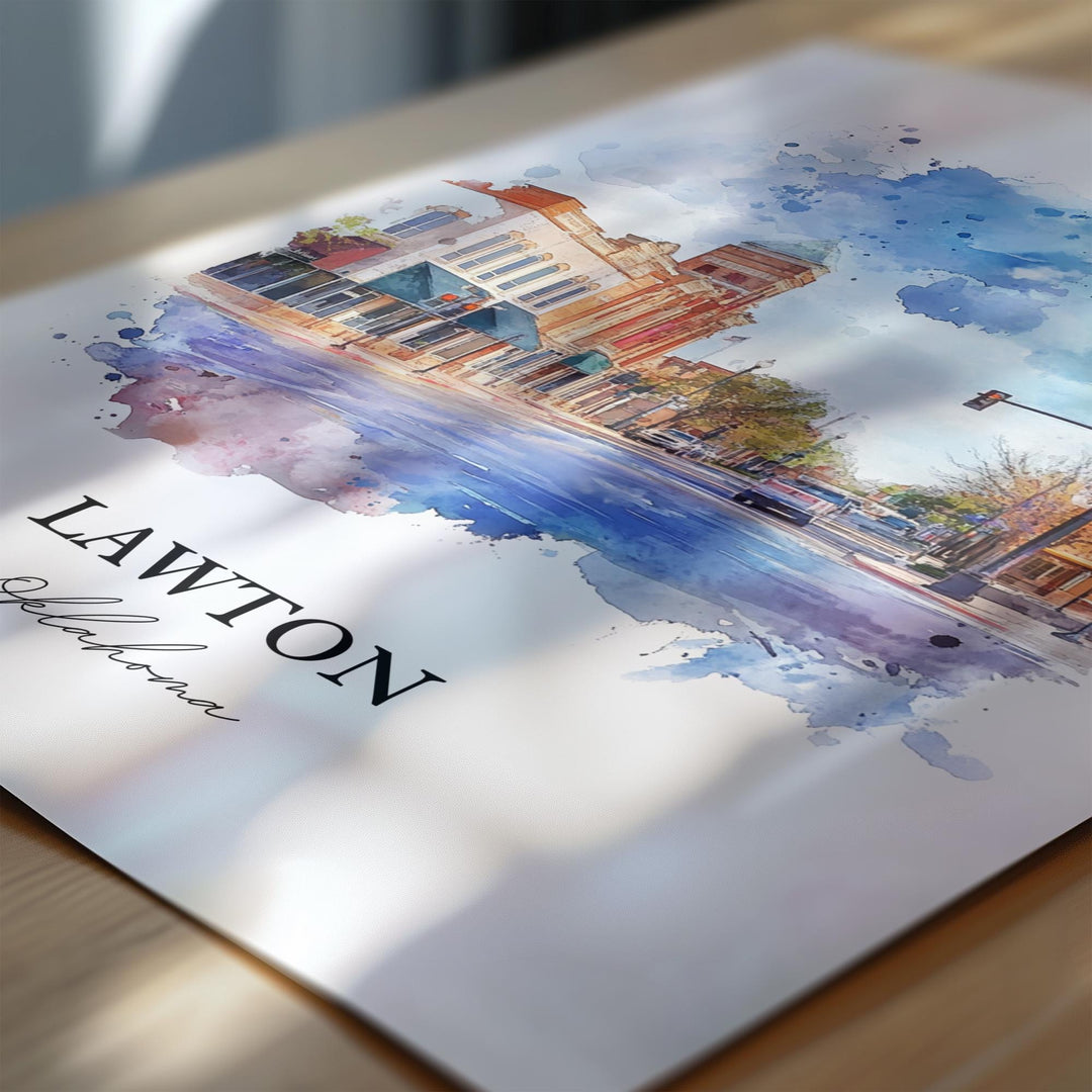 Lawton OK Wall Art, Comanche County Print, Oklahoma Watercolor Art, Lawton OK Gift, Travel Print, Travel Poster, Housewarming Gift