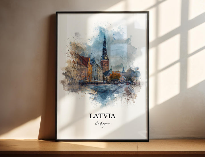 Latvia Wall Art, Latvia Print, Latvia Watercolor Art, Latvia Country Gift, Travel Print, Travel Poster, Housewarming Gift