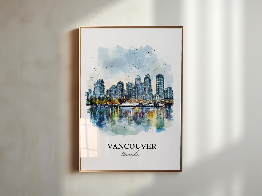Vancouver Wall Art, Vancouver Skyline Print, British Columbia Watercolor, Vancouver Gift, Travel Print, Travel Poster, Housewarming Gift