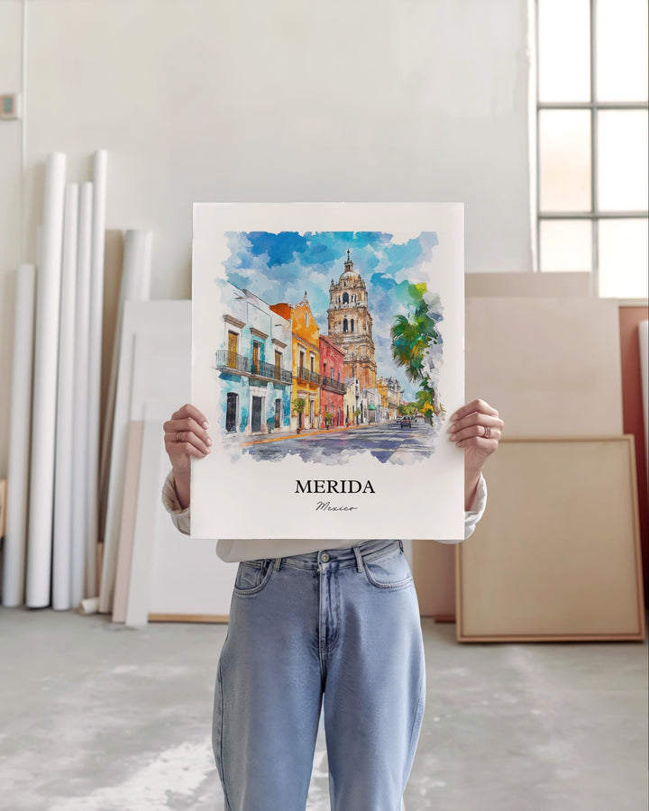 Merida Mexico Wall Art, Yucatán MX Print, Mexico Watercolor Art, Merida Gift, Travel Print, Travel Poster, Housewarming Gift