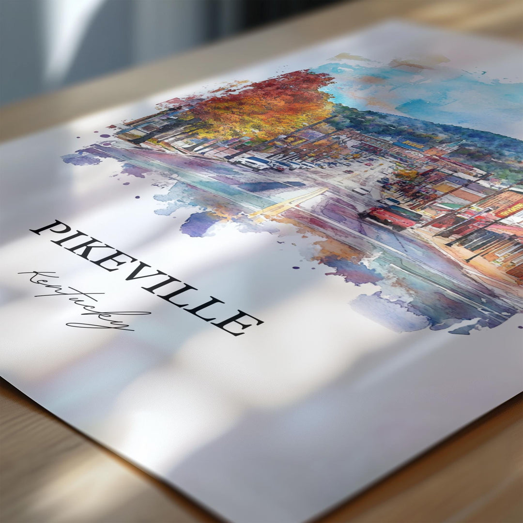 Pikeville KY Wall Art, Pike County Print, Kentucky Watercolor Art, Pikeville Gift, Travel Print, Travel Poster, Housewarming Gift