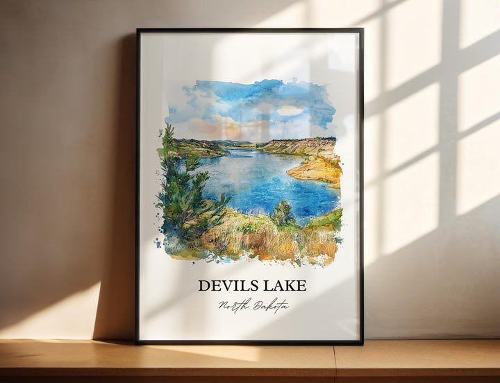 Devils Lake ND Wall Art, Sauk County Print, Devils Lake Watercolor Art, Devils Lake Gift, Travel Print, Travel Poster, Housewarming Gift