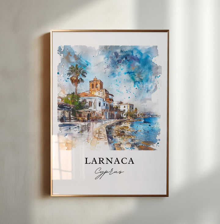 Larnaca Wall Art, Larnaca Print, Larnaca Cyprus Watercolor, Finikoudes Beach Cyprus Gift,