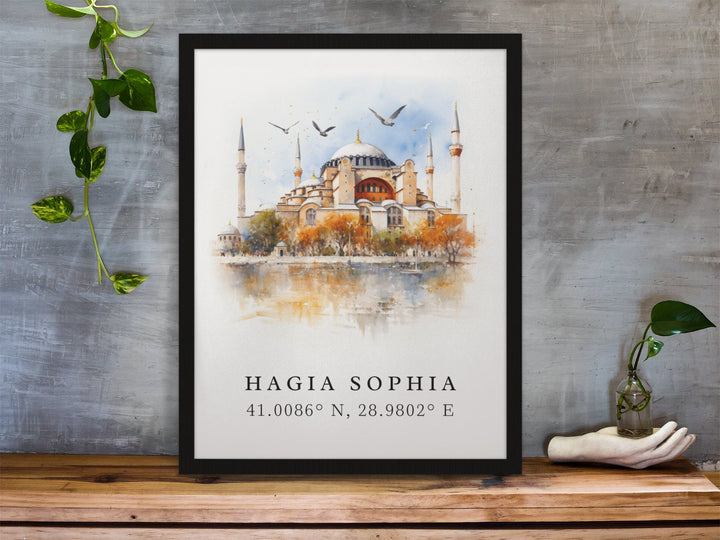 Hagia Sophia traditional travel art - Turkey, Hagia Sophia Istanbul poster, Wedding gift, Birthday present, Custom Text, Personalised Gift