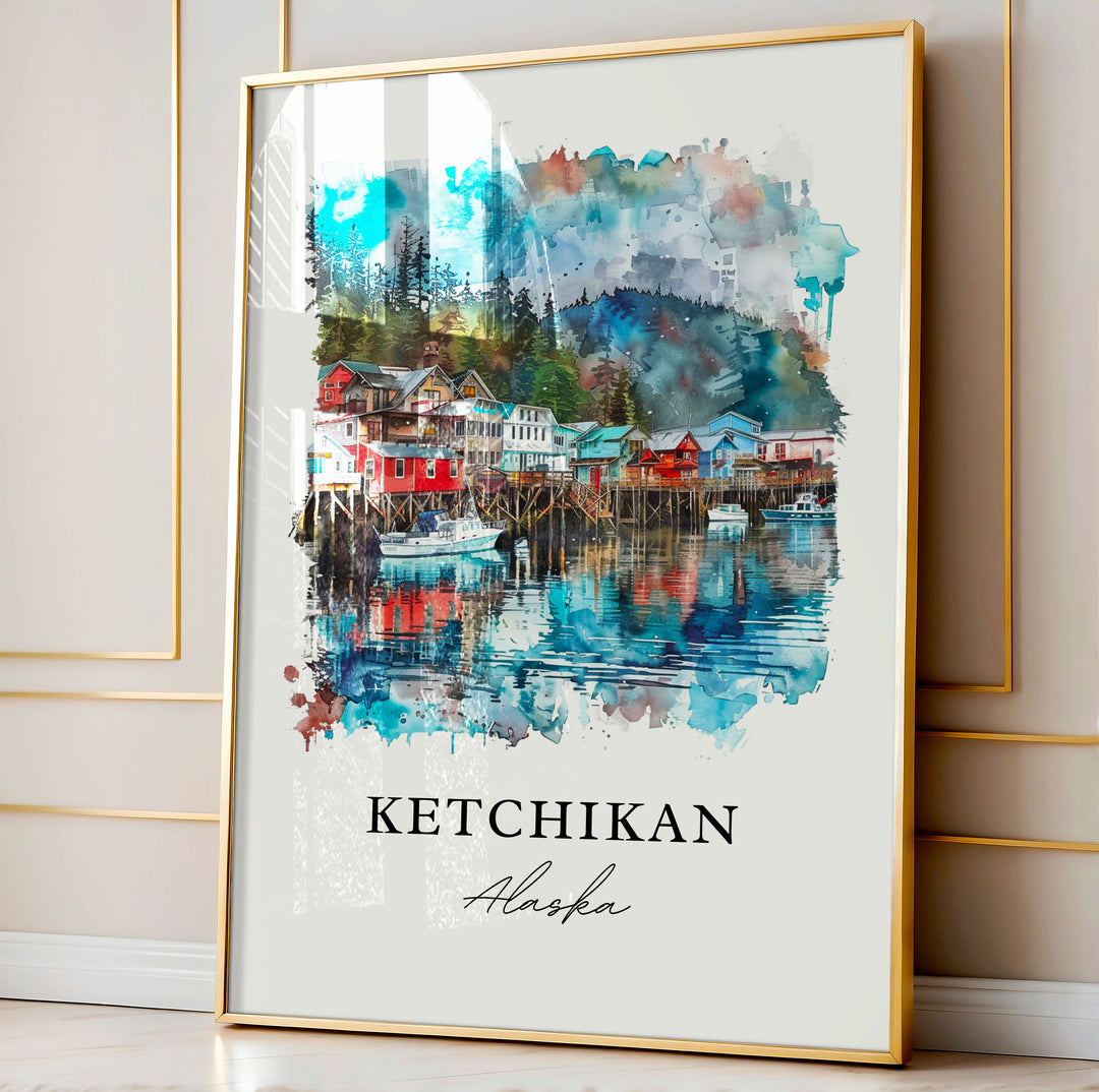 Ketchikan Wall Art, Revillagigedo Island Print, Ketchikan Watercolor, Inside Passage AK Gift,