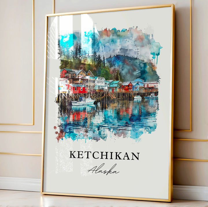 Ketchikan Wall Art, Revillagigedo Island Print, Ketchikan Watercolor, Inside Passage AK Gift,