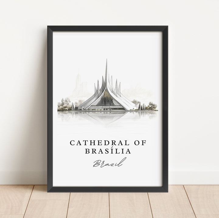 Cathedral of Brasilia travel art - Brazil, Cathedral de Brasilia poster print, Wedding gift, Birthday present, Custom Text, Perfect Gift