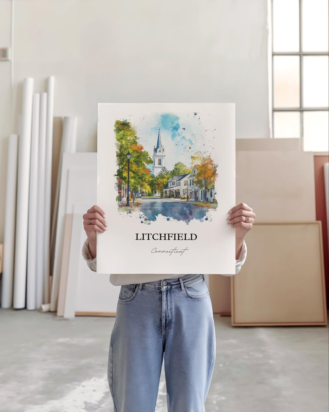 Litchfield CT Wall Art, Bantam CT Print, Connecticut Watercolor Art, Litchfield Gift, Travel Print, Travel Poster, Housewarming Gift