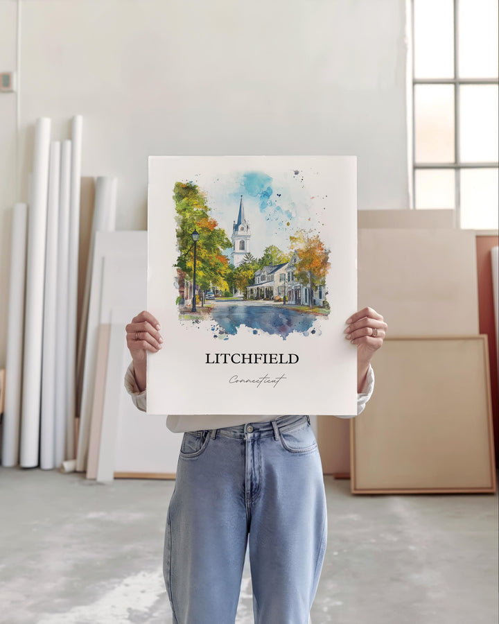 Litchfield CT Wall Art, Bantam CT Print, Connecticut Watercolor Art, Litchfield Gift, Travel Print, Travel Poster, Housewarming Gift
