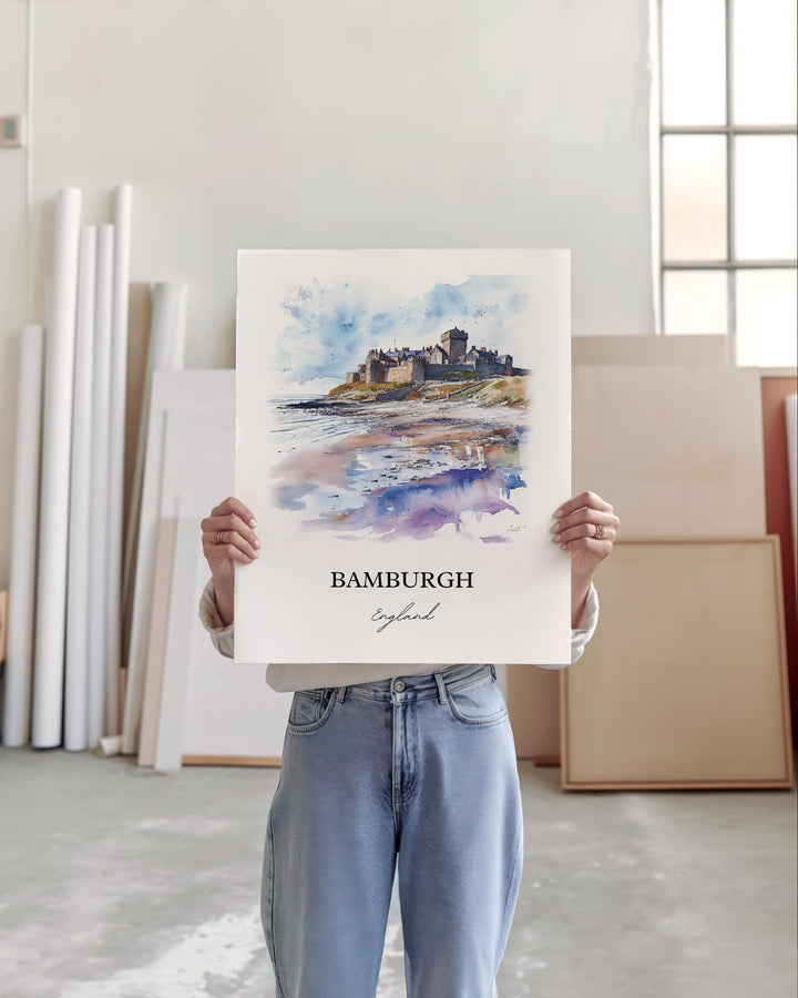 Bamburgh UK Wall Art, Northumberland Print, England Watercolor Art, Bamburgh England Gift, Travel Print, Travel Poster, Housewarming Gift