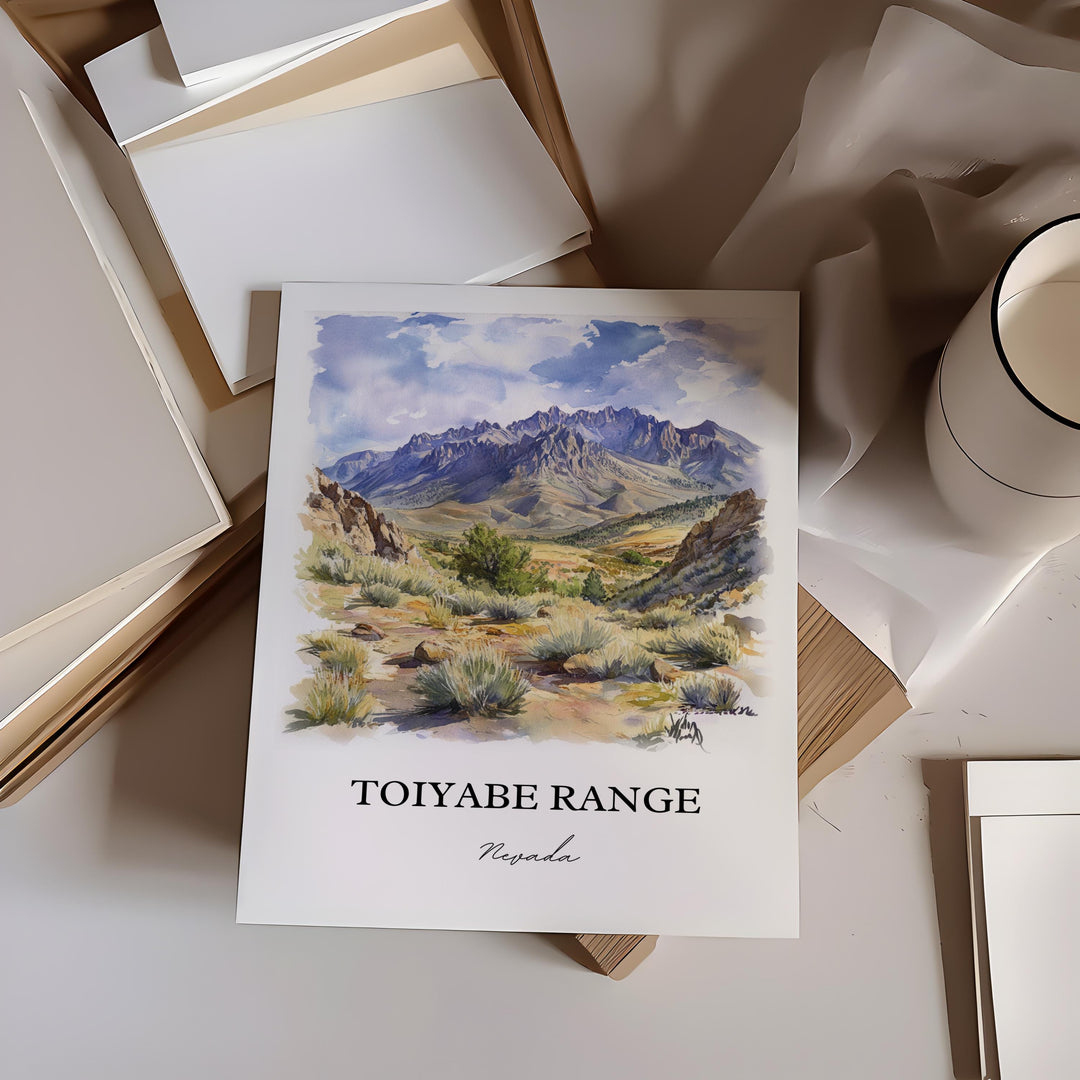 Toiyabe Range NV Wall Art, Lander County Print, Nye County NV Watercolor, Toiyabe Range Gift, Travel Print, Travel Poster, Housewarming Gift