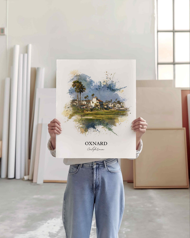 Oxnard CA Wall Art, Oxnard Print, Oxnard Watercolor Art, Oxnard California Gift, Travel Print, Travel Poster, Housewarming Gift