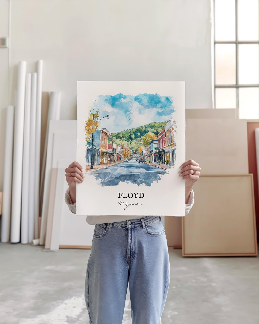 Floyd VA Wall Art, Blue Ridge Virginia Print, Virginia Watercolor Art, Floyd Virginia Gift, Travel Print, Travel Poster, Housewarming Gift