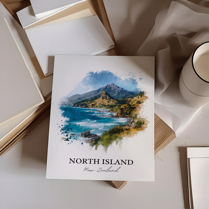 North Island, New Zealand – Watercolor Art Print