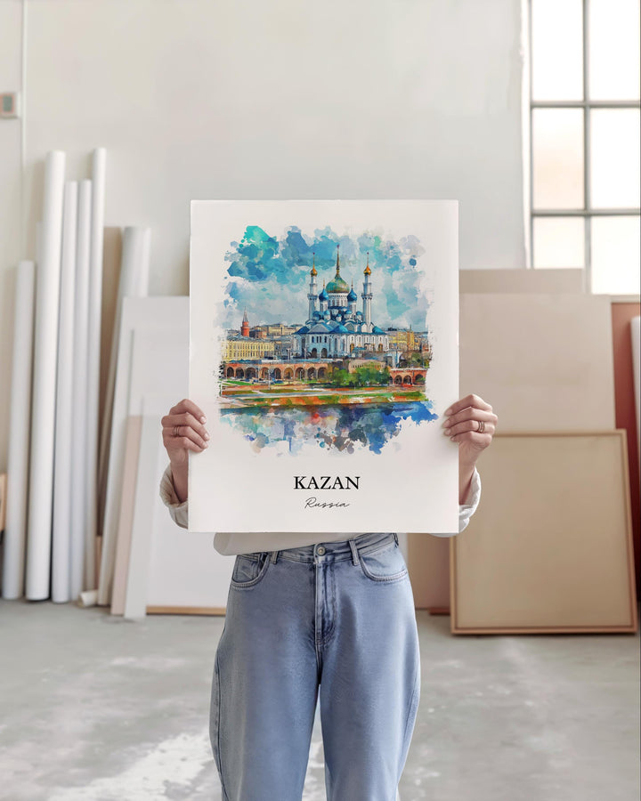 Kazan Russia Wall Art, Republic of Tatarstan Print, Russia Watercolor Art, Kazan Russia Gift, Travel Print, Travel Poster, Housewarming Gift