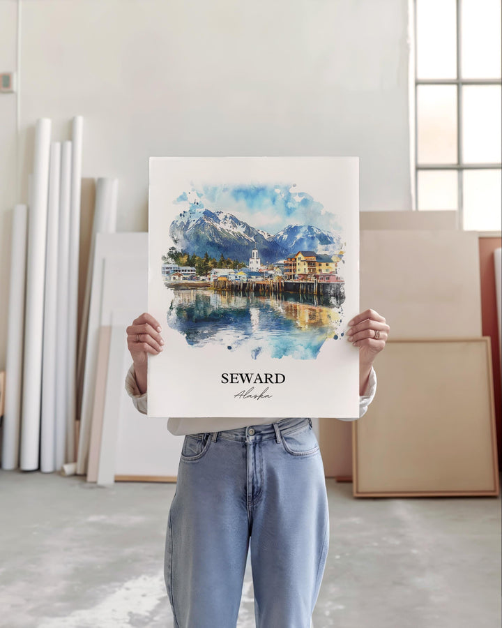 Seward Alaska Wall Art, Kenai Peninsula Print, Alaska Watercolor Art, Seward AK Gift, Travel Print, Travel Poster, Housewarming Gift